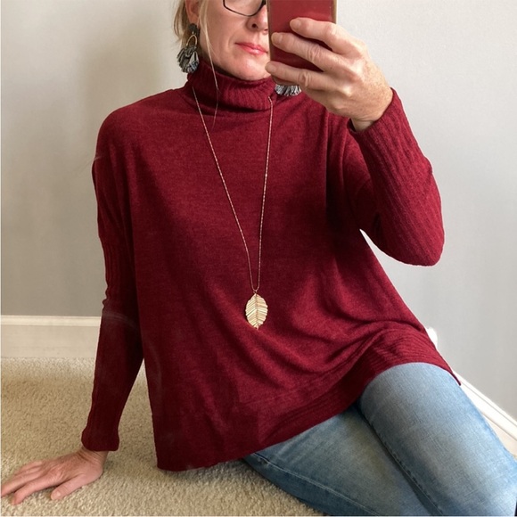 Burgundy Color Long Sleeve Turtleneck Sweater - Picture 9 of 9